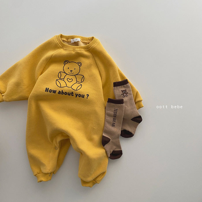 Cozy Teddy Long-Sleeve Baby Jumpsuit – “How About You?” Edition