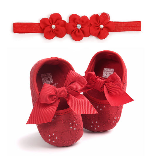 Baby Princess Bow Shoes With Matching Flower Headband