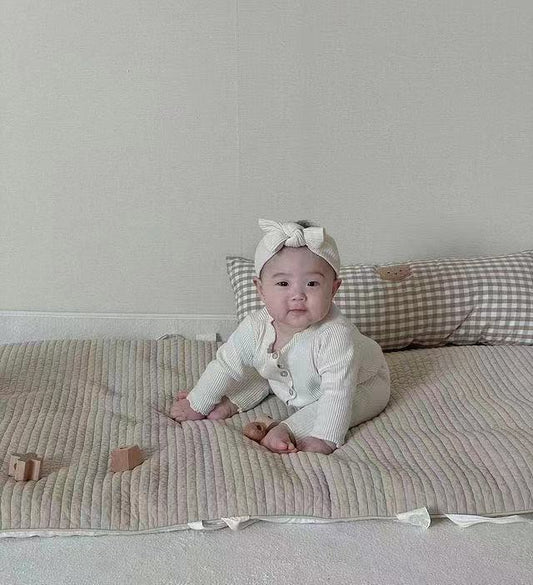 Rectangular Plaid Bear Cotton Soothing Anti-collision Pillow Baby Bed Cover Newborn Cushion