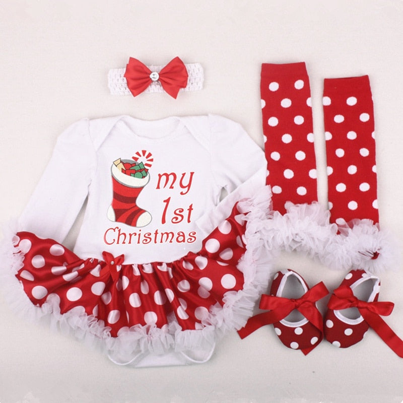 infant first christmas dress Baby Girl First Christmas Outfit Romper with Headbow TheToddly