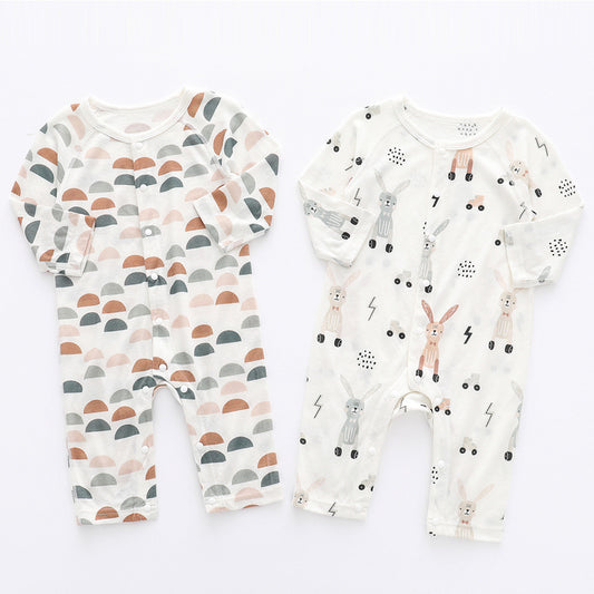 Light And Soft Bamboo Fiber Baby Jumpsuit Floral Animal Cute Print Spring Autumn Newborn Clothes Unisex Long Sleeve Baby Rompers For Boys Girls