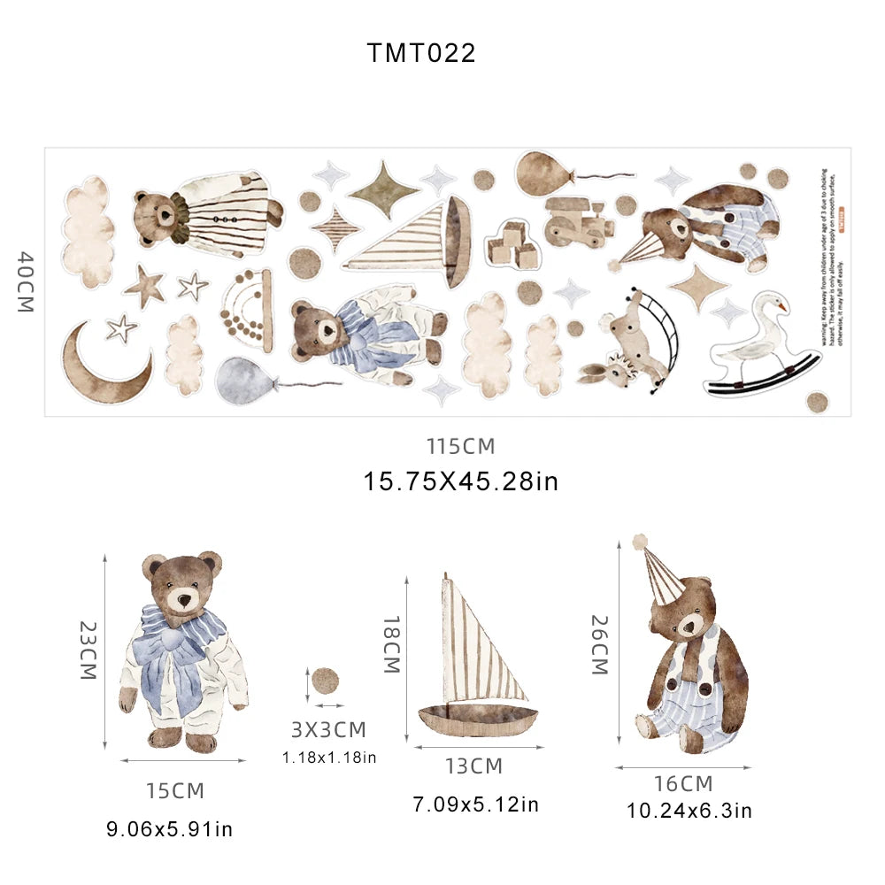 Boho Dream Teddy Wall Stickers – Neutral Nursery Decor