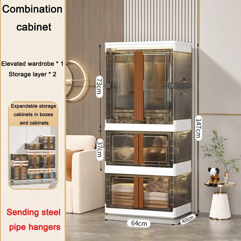 Folding Wardrobe Storage Cabinet Installation Free Movable Transparent Kids Clothing Organization Simple Foldable Closet Cabinet