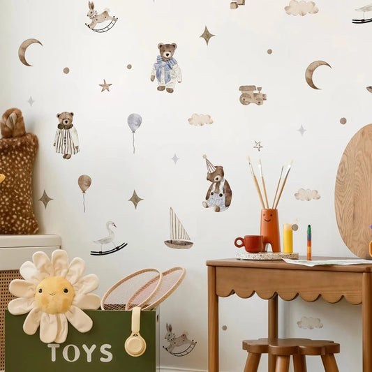 Boho Dream Teddy Wall Stickers – Neutral Nursery Decor