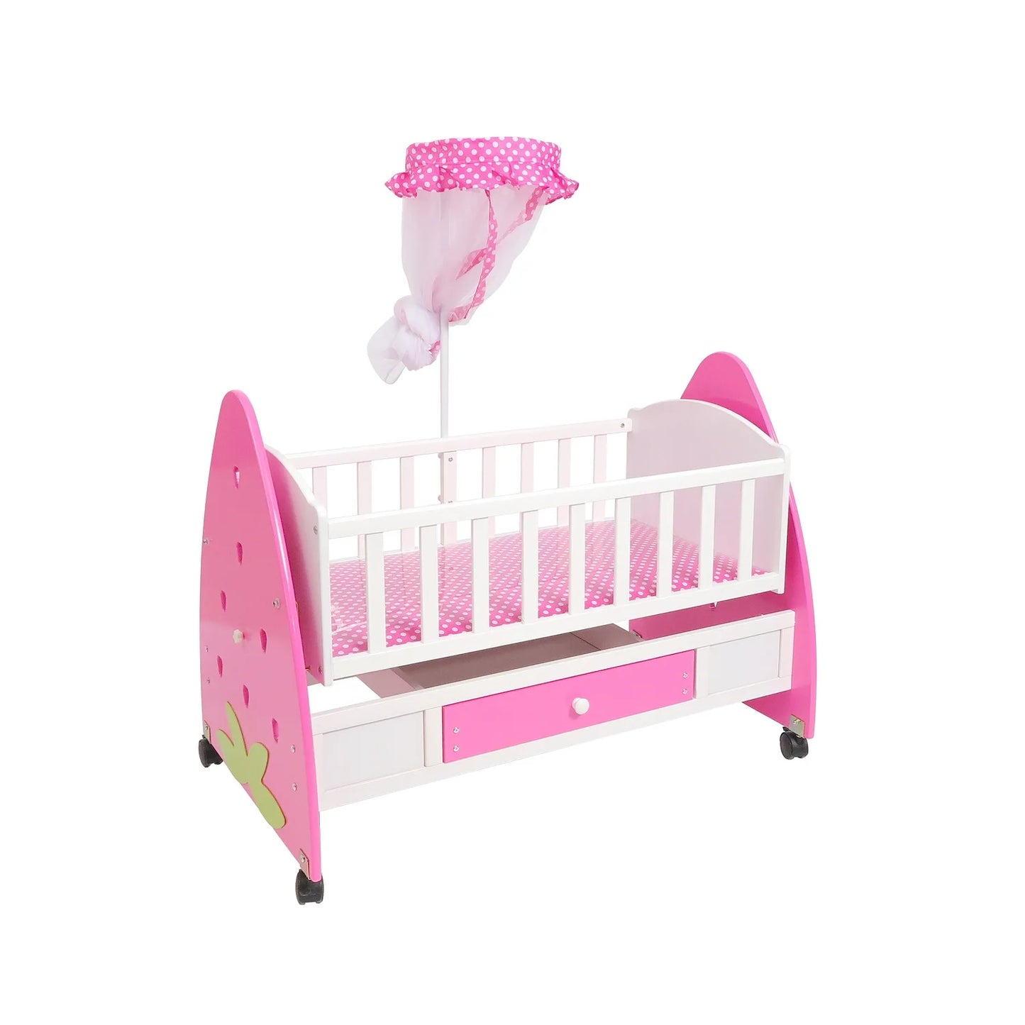 Classic White Wooden Baby Cot with Elephant Pattern, Storage Drawer & Net