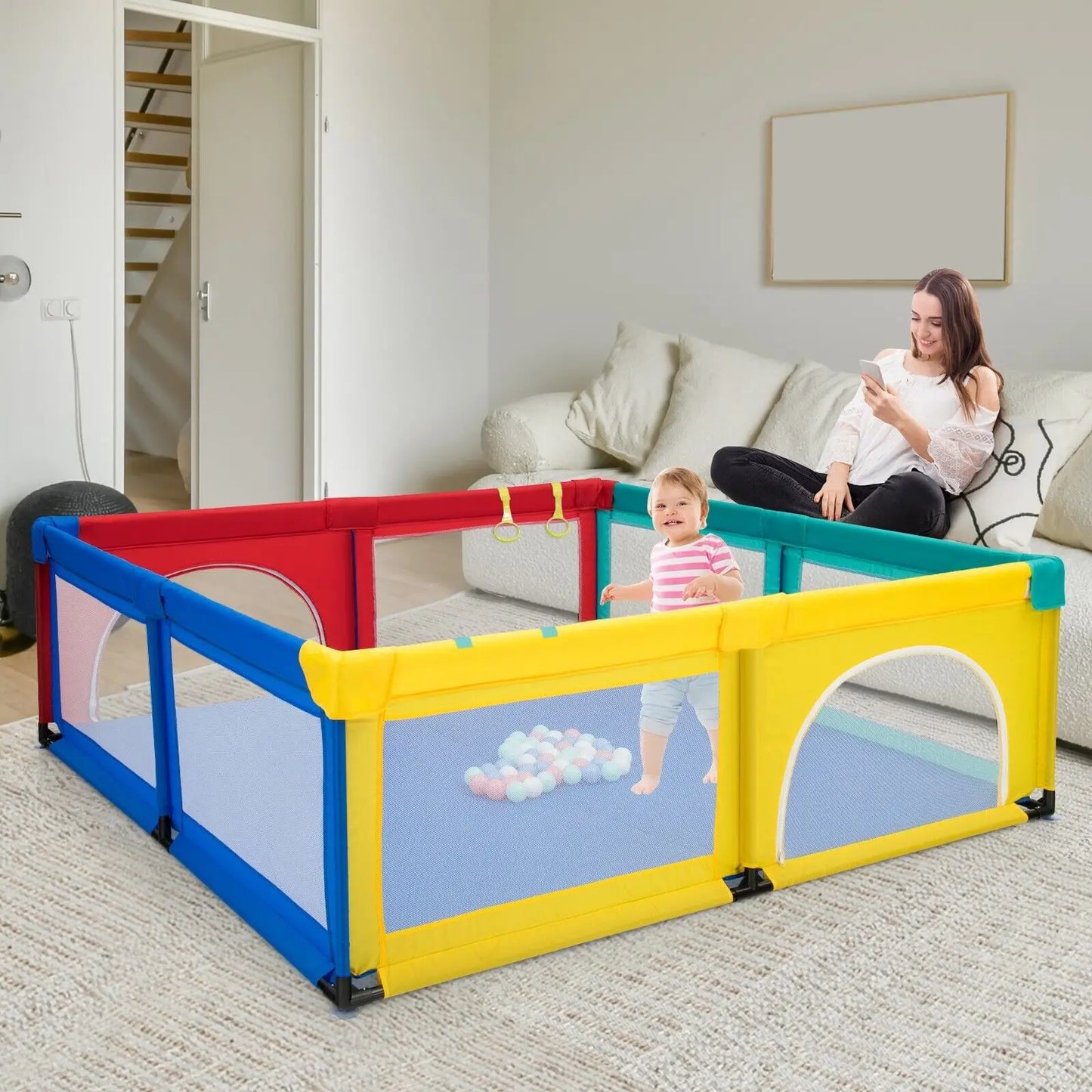 BabyBlush Large Portable Baby Playpen with 50 Ocean Balls