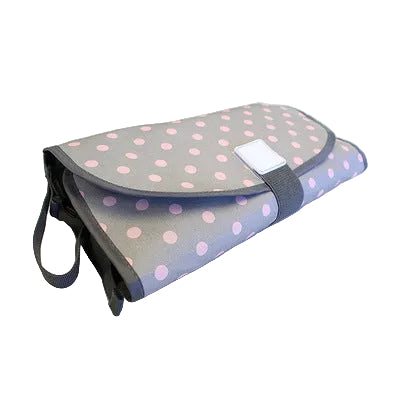 Foldable bag with pink polka dots on a white background