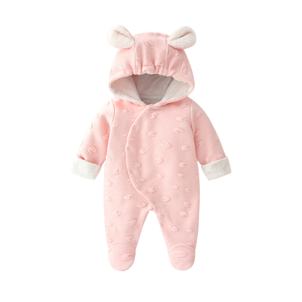 Cozy Bear-Ear Winter Baby Romper