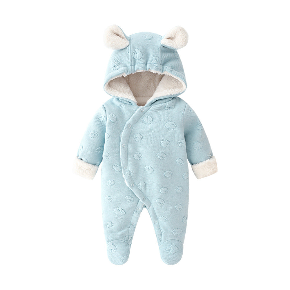 Cozy Bear-Ear Winter Baby Romper