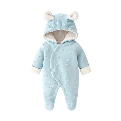 Cozy Bear-Ear Winter Baby Romper