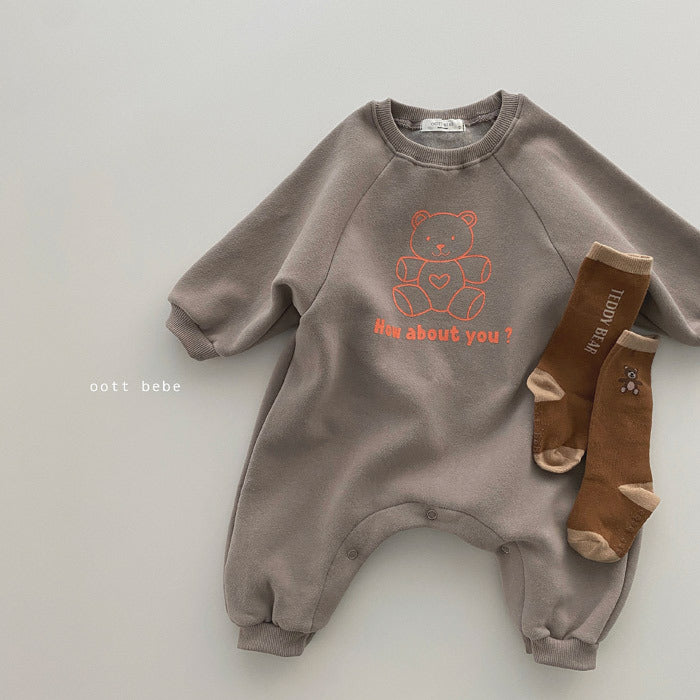 Cozy Teddy Long-Sleeve Baby Jumpsuit – “How About You?” Edition