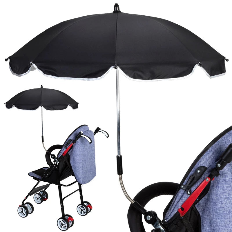 360° Adjustable Stroller Umbrella – UV-Protective Pram Sunshade with Flexible Arm