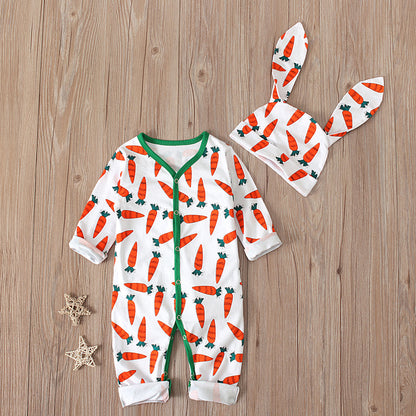Adorable Easter Bunny Carrot Romper – With Matching Bunny-Ear Hat