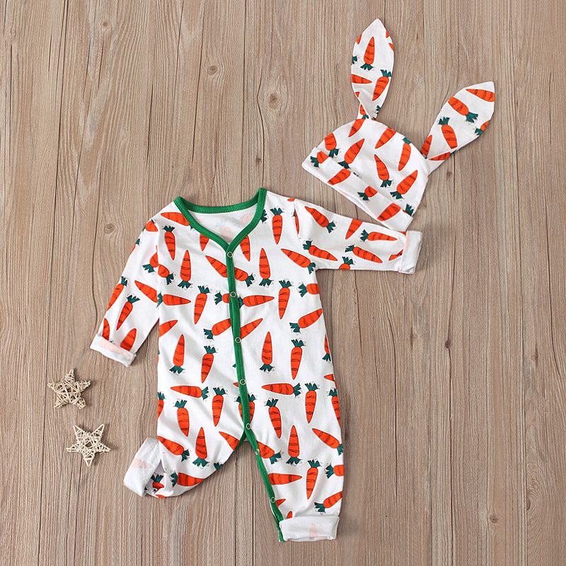 Adorable Easter Bunny Carrot Romper – With Matching Bunny-Ear Hat