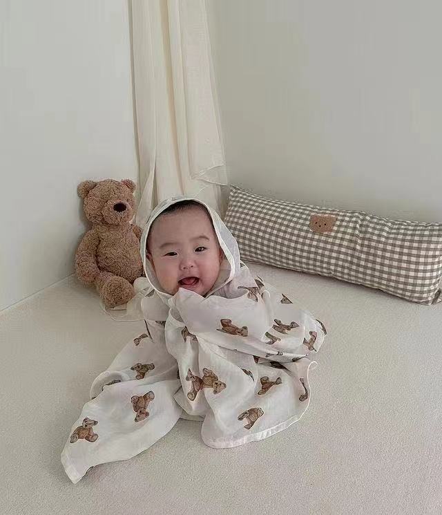 Rectangular Plaid Bear Cotton Soothing Anti-collision Pillow Baby Bed Cover Newborn Cushion