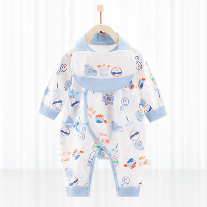 Baby One-Piece Cotton Romper + Matching Bib