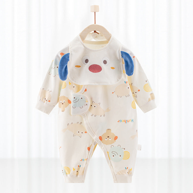 Baby One-Piece Cotton Romper + Matching Bib