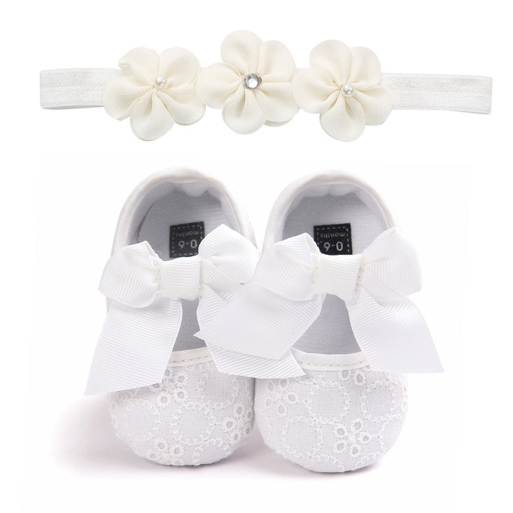 Baby Princess Bow Shoes With Matching Flower Headband