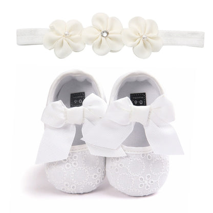 Baby Princess Bow Shoes With Matching Flower Headband