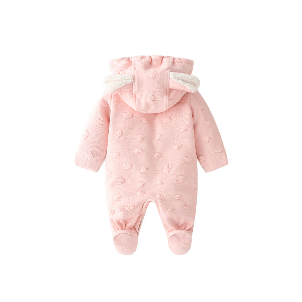 Cozy Bear-Ear Winter Baby Romper