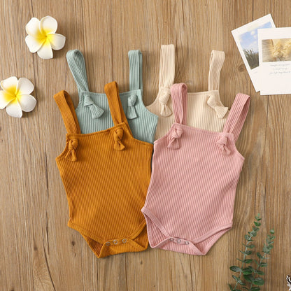 Ribbed Knot Strap Baby Romper