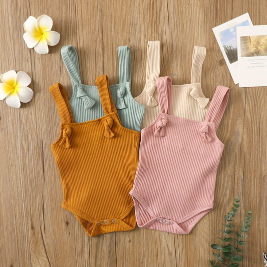 Ribbed Knot Strap Baby Romper