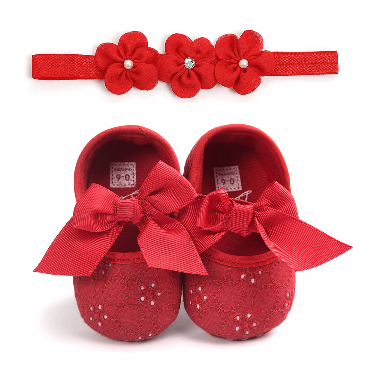 Baby Princess Bow Shoes With Matching Flower Headband