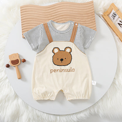 Cartoon Bear Print Baby Short Sleeve Romper