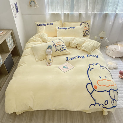 Lovely Bear Milk Fleece Four-Piece Bedding Set – Ultra-Warm & Adorably Cozy