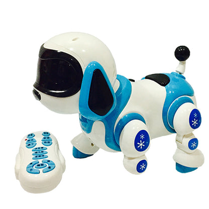 Toy robot dog with remote control on a white background