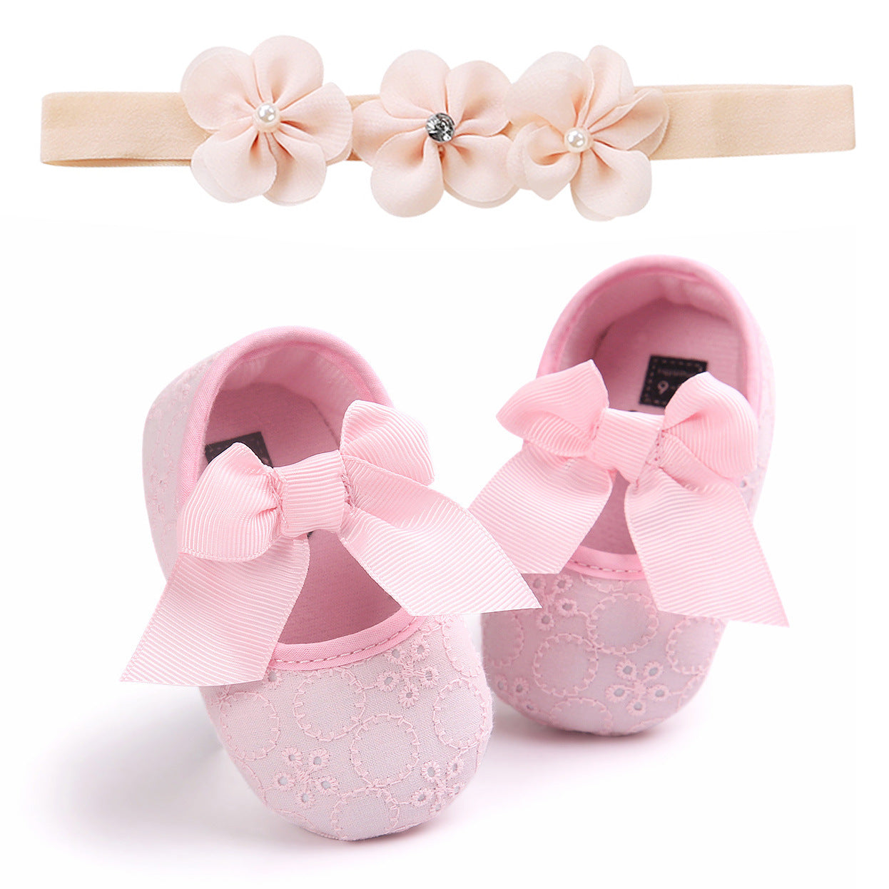 Baby Princess Bow Shoes With Matching Flower Headband
