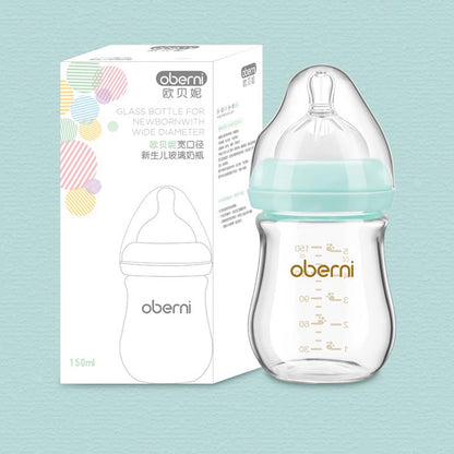 Wide-Neck Newborn Glass Feeding Bottle – High Borosilicate, Anti-Colic & Easy to Clean (120–150ml)