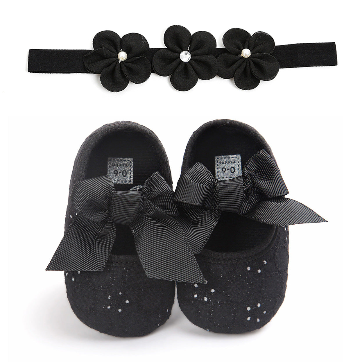 Baby Princess Bow Shoes With Matching Flower Headband