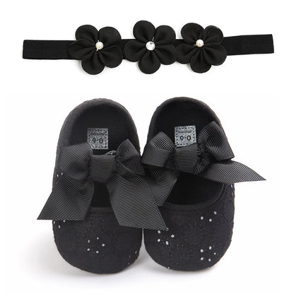Baby Princess Bow Shoes With Matching Flower Headband
