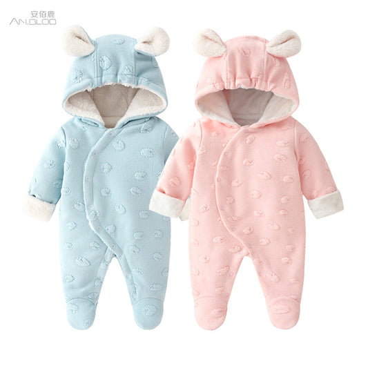 Cozy Bear-Ear Winter Baby Romper