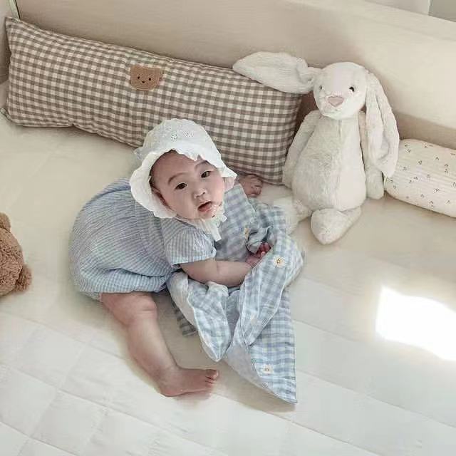 Rectangular Plaid Bear Cotton Soothing Anti-collision Pillow Baby Bed Cover Newborn Cushion