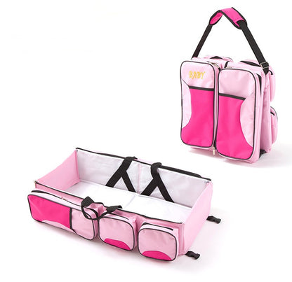 3-in-1 Portable Baby Travel Bed & Multifunction Mommy Bag – Foldable, Spacious & Perfect for On-the-Go Sleeping