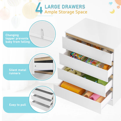 WOLTU 1SET White Changing Table with 4 Drawers 80x75x109.2cm Changing Dresser Baby Storage Unit for Children Room