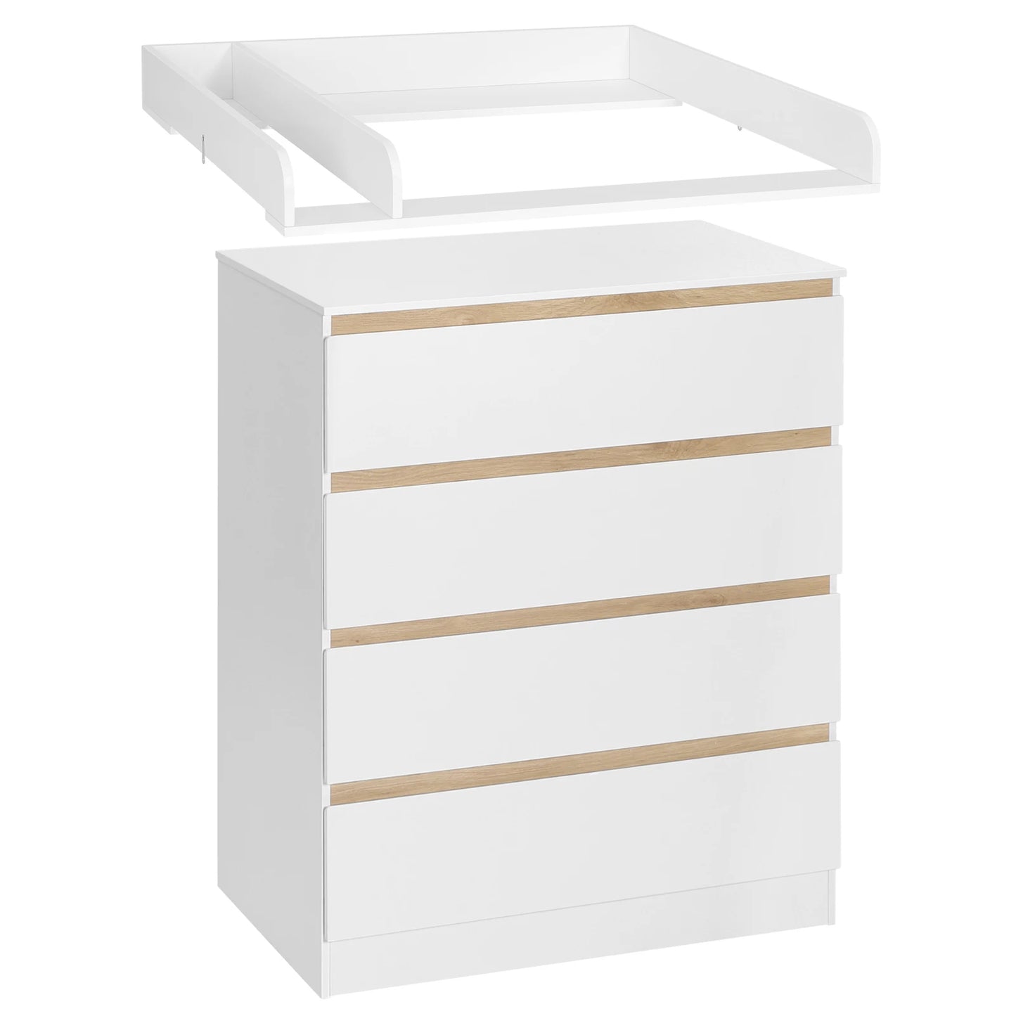 WOLTU 1SET White Changing Table with 4 Drawers 80x75x109.2cm Changing Dresser Baby Storage Unit for Children Room