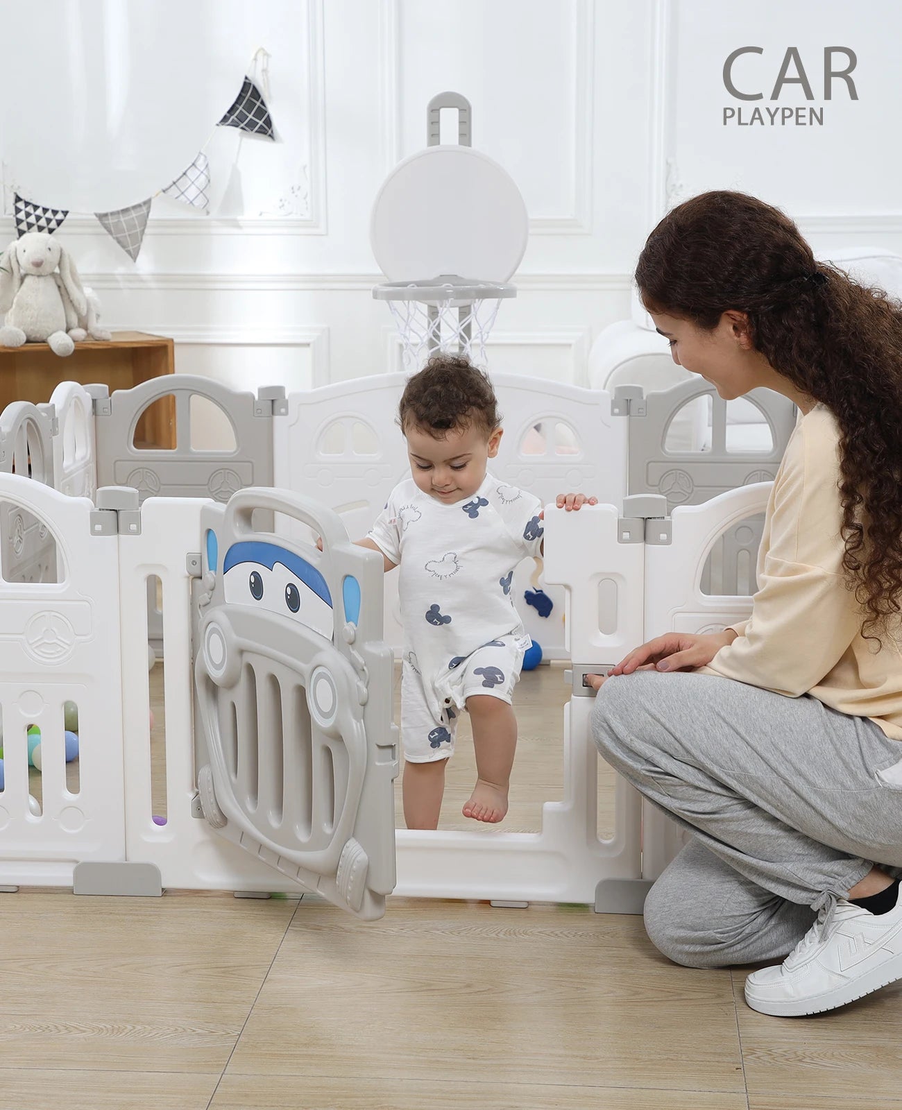 BabyBlush Foldable Baby Playpen with Basketball Hoop & 50 Pit Balls (14 Panel)