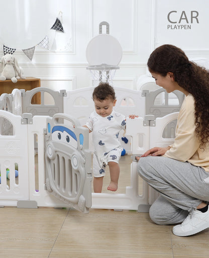 BabyBlush Foldable Baby Playpen with Basketball Hoop & 50 Pit Balls (14 Panel)