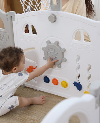 BabyBlush Foldable Baby Playpen with Basketball Hoop & 50 Pit Balls (14 Panel)