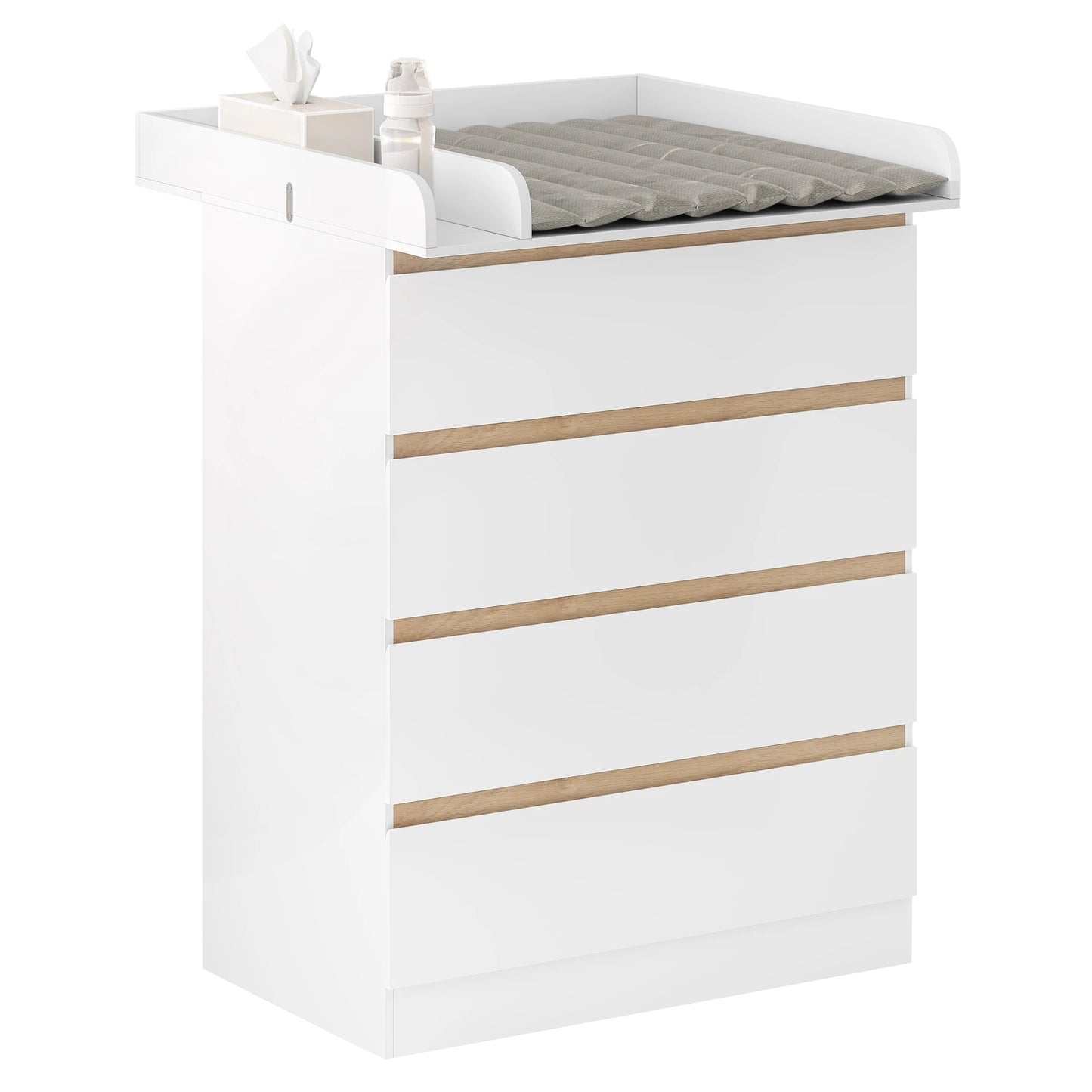 WOLTU 1SET White Changing Table with 4 Drawers 80x75x109.2cm Changing Dresser Baby Storage Unit for Children Room