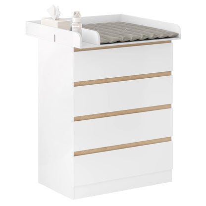 WOLTU 1SET White Changing Table with 4 Drawers 80x75x109.2cm Changing Dresser Baby Storage Unit for Children Room