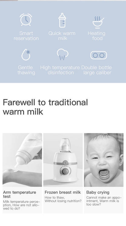Baby Bottle Warmer & Bottle Sterilizer, Double Bottle Warmer for Breast Milk, LCD Display Accurate Temperature Control