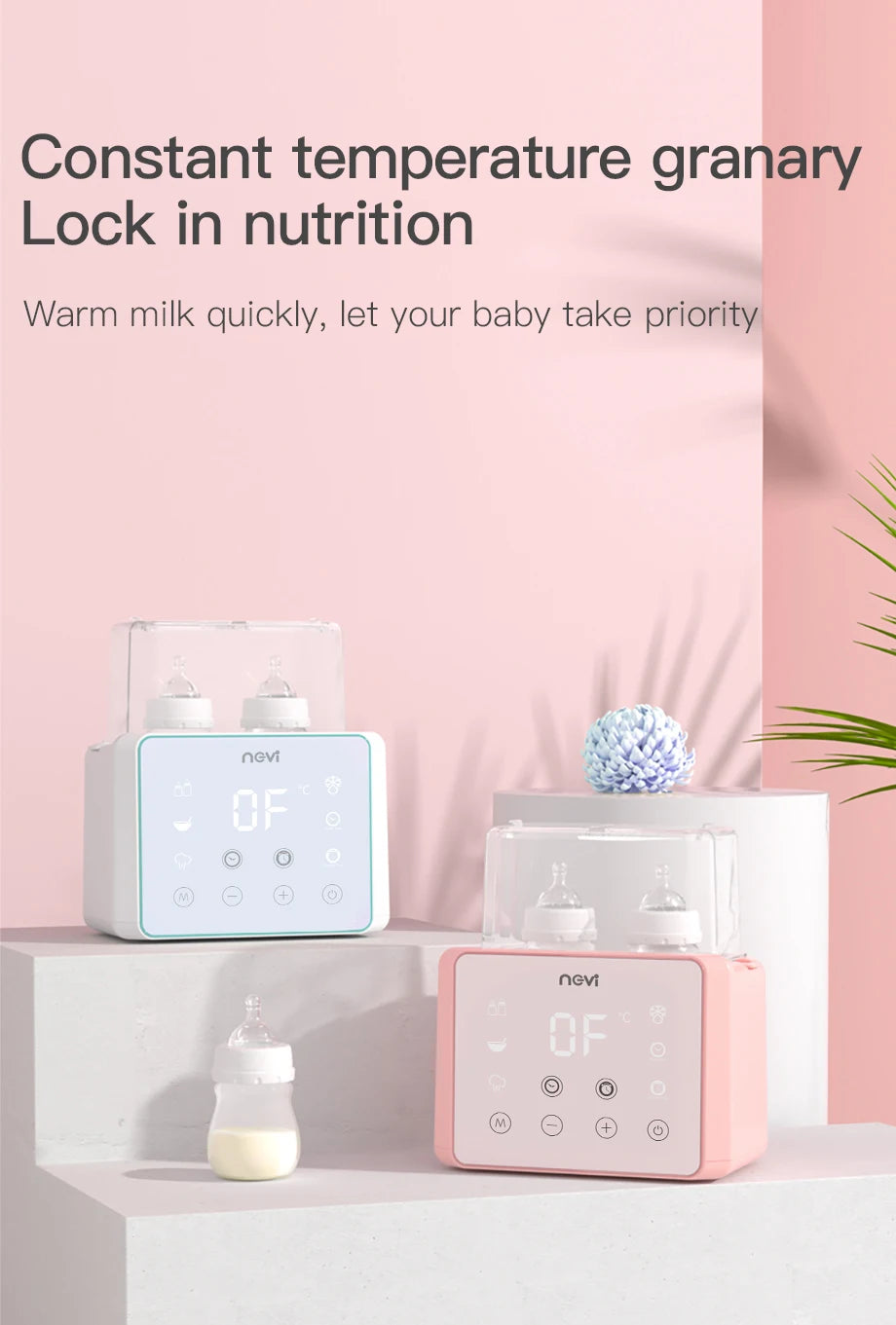 Baby Bottle Warmer & Bottle Sterilizer, Double Bottle Warmer for Breast Milk, LCD Display Accurate Temperature Control