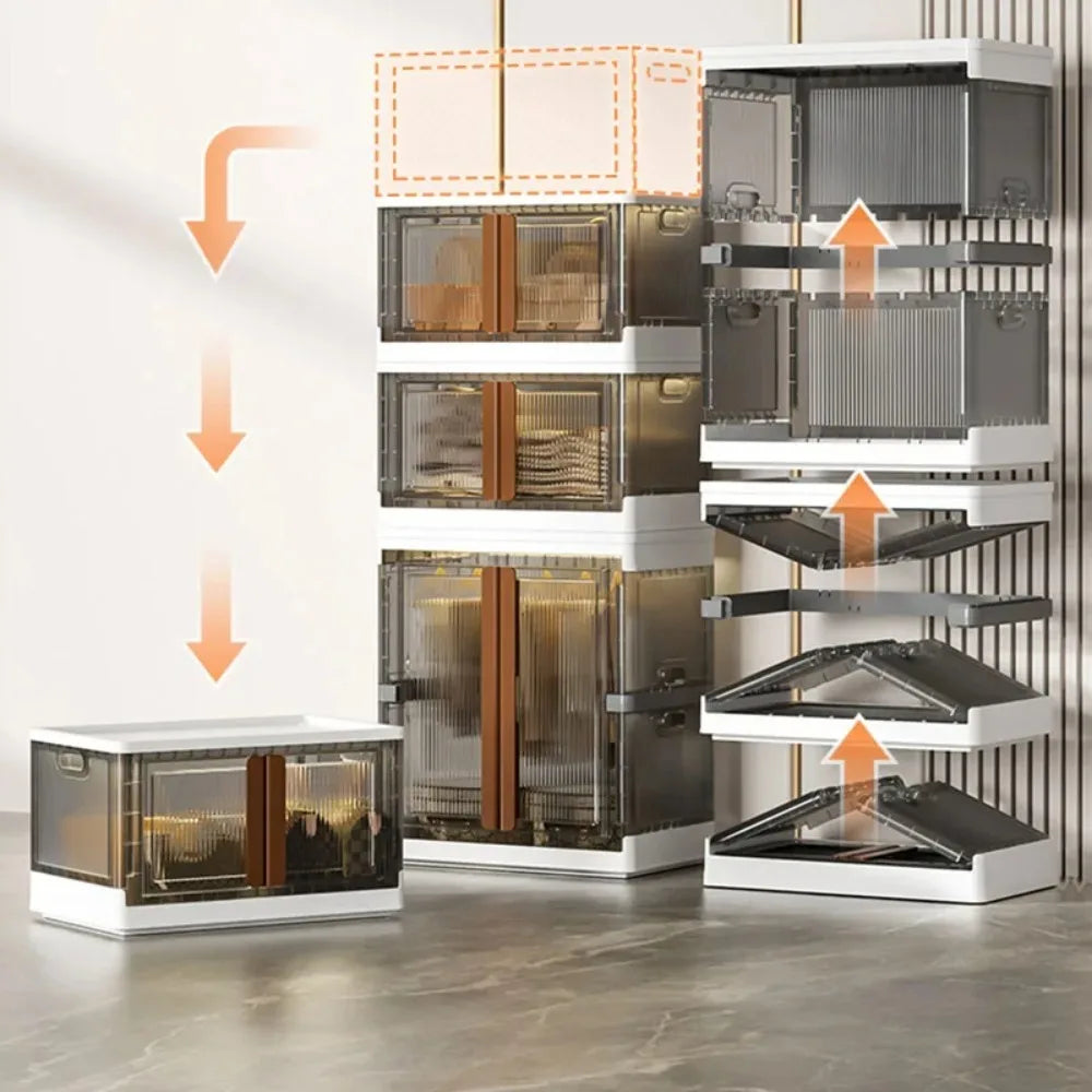 Folding Wardrobe Storage Cabinet Installation Free Movable Transparent Kids Clothing Organization Simple Foldable Closet Cabinet