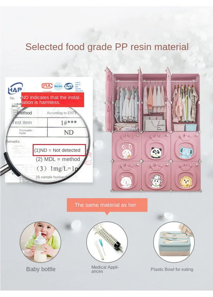 Modern Simplicity Children Bedroom Furniture Folding Wardrobe Cabinets Storage Locker Plastic Collapsible Box Clothes Closet