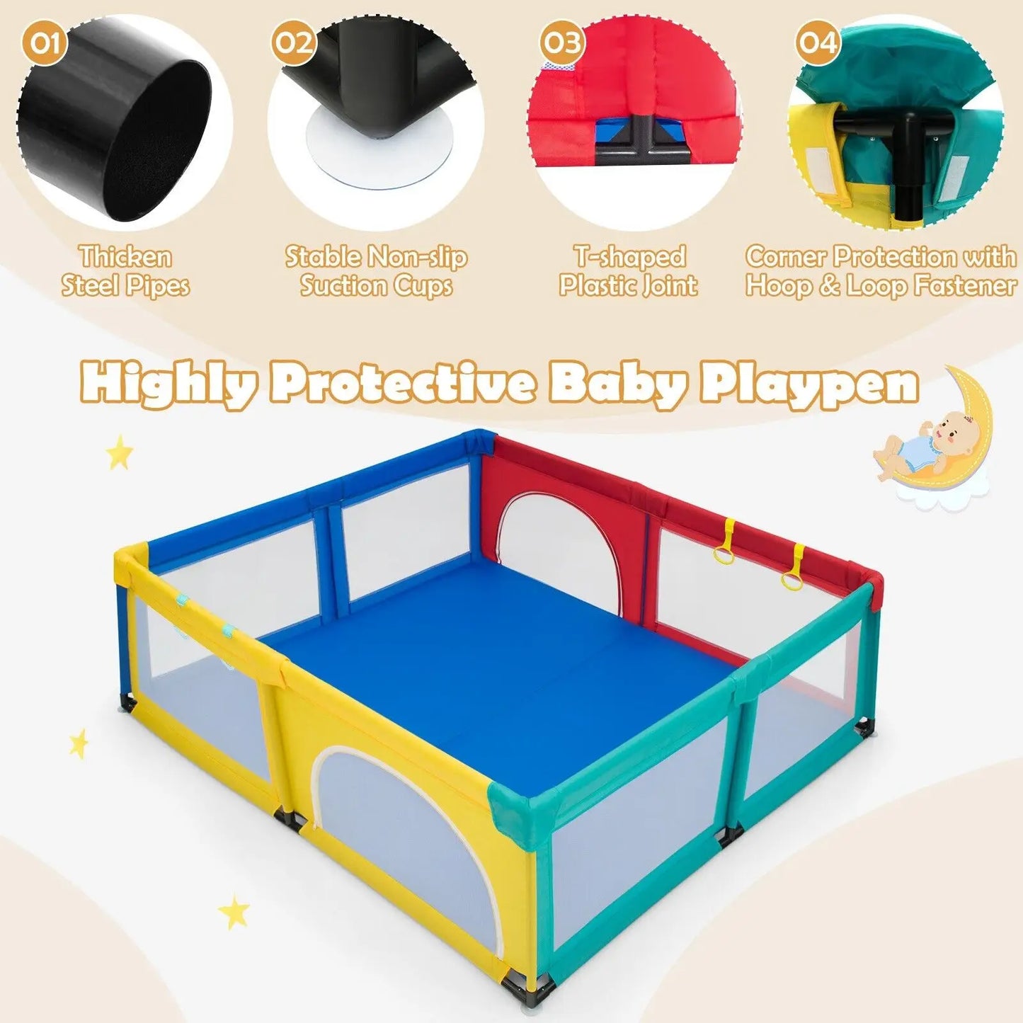 BabyBlush Large Portable Baby Playpen with 50 Ocean Balls