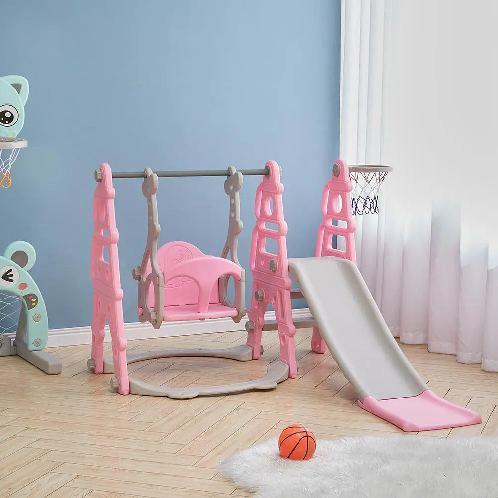 BabyBlush Toddler Swing, Slide & Basketball Playset